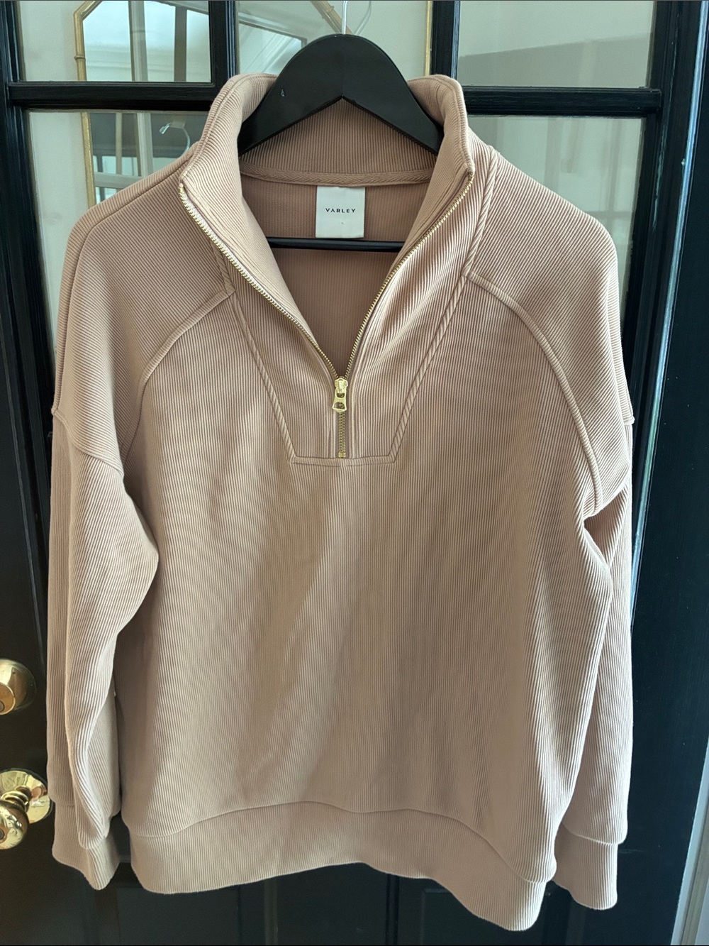Varley Taupe Ribbed Half-Zip Pullover